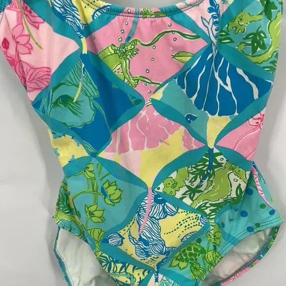 Lily Pulitzer Women's Blue & Pink Print 1 Piece Swimsuit Size Small - Picture 2 of 11